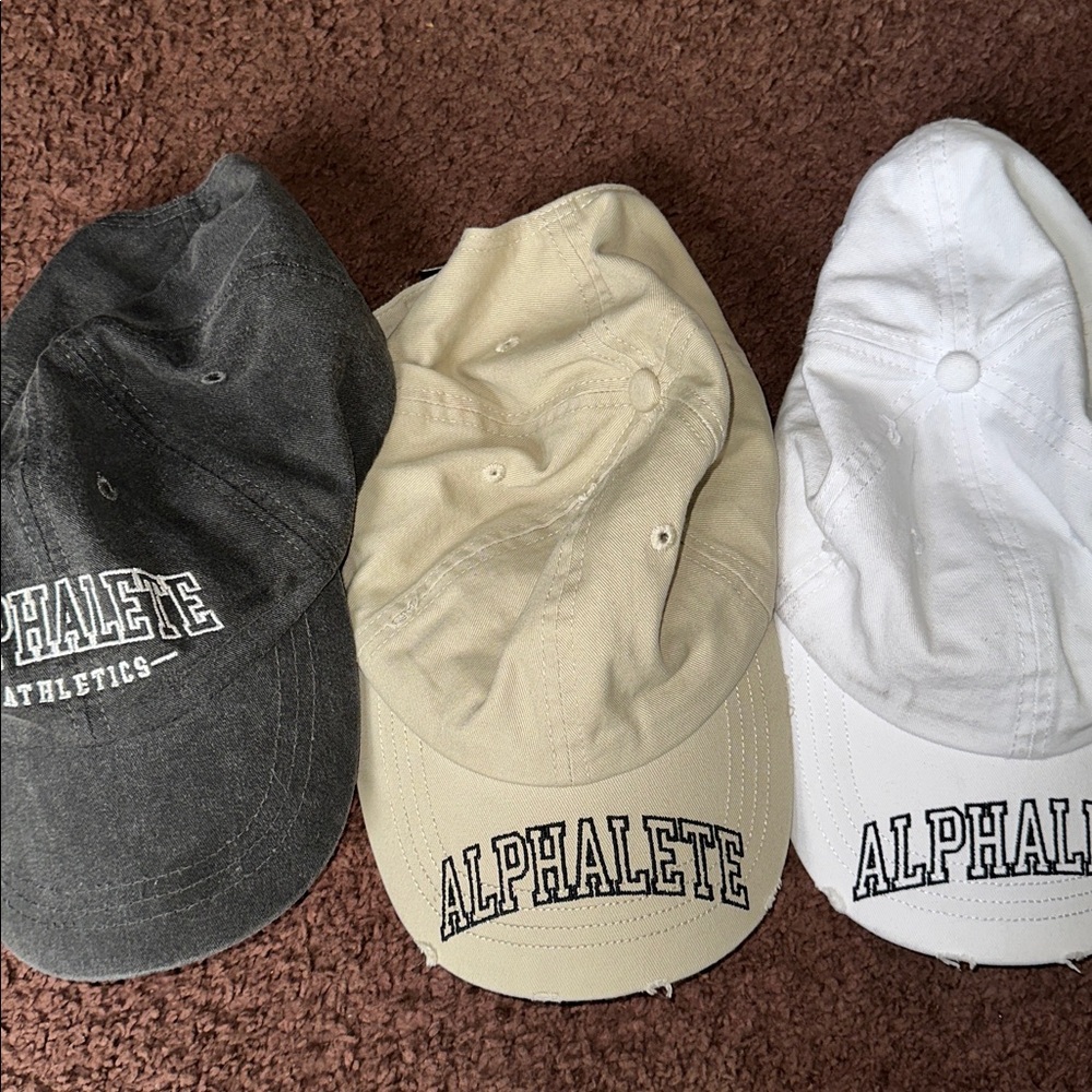 Alphalete Cream grey and Tan Caps BUNDLE